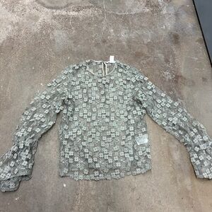 H&M 3d flowers fairy bell‎ sleeves romantic sheer Floral Lace Blouse